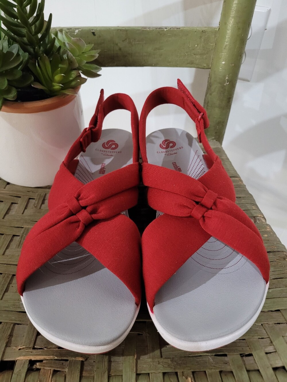 Clark's Arla Belle Cloud Stepper Red Knotted Slingback Sandals Sz 9W New In Box - Picture 3 of 8